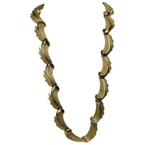 Trifari Womens Frosted Gold Tone Swirl Elements Choker Vintage Necklace 17.5in